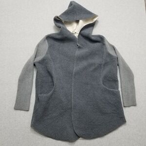 Cozy Casual Sherpa Cardigan Womens Large Gray Hooded Long Sleeve Sweater Pockets